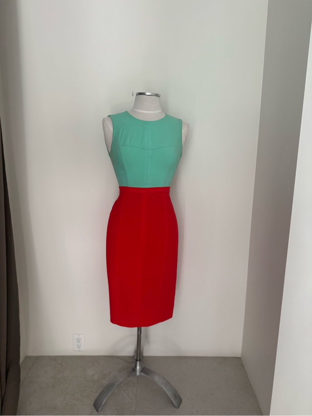 BCBGMaxAzria Mint and Red Colorblock Midi Dress